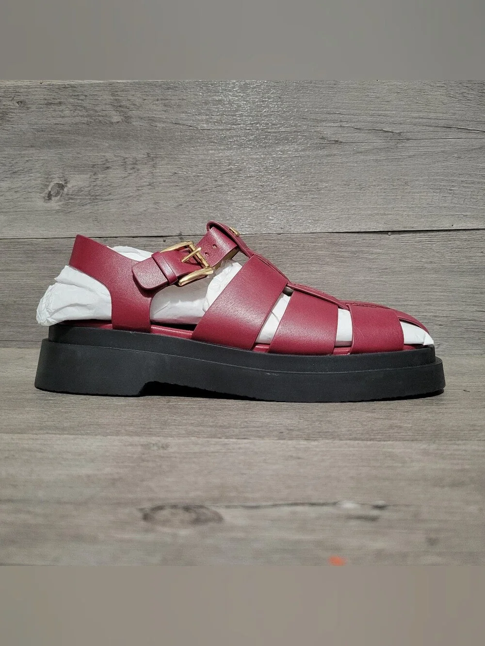 Michael Kors Indy Fisherman Womens Size 8 Leather Sandal Burgandy Purple